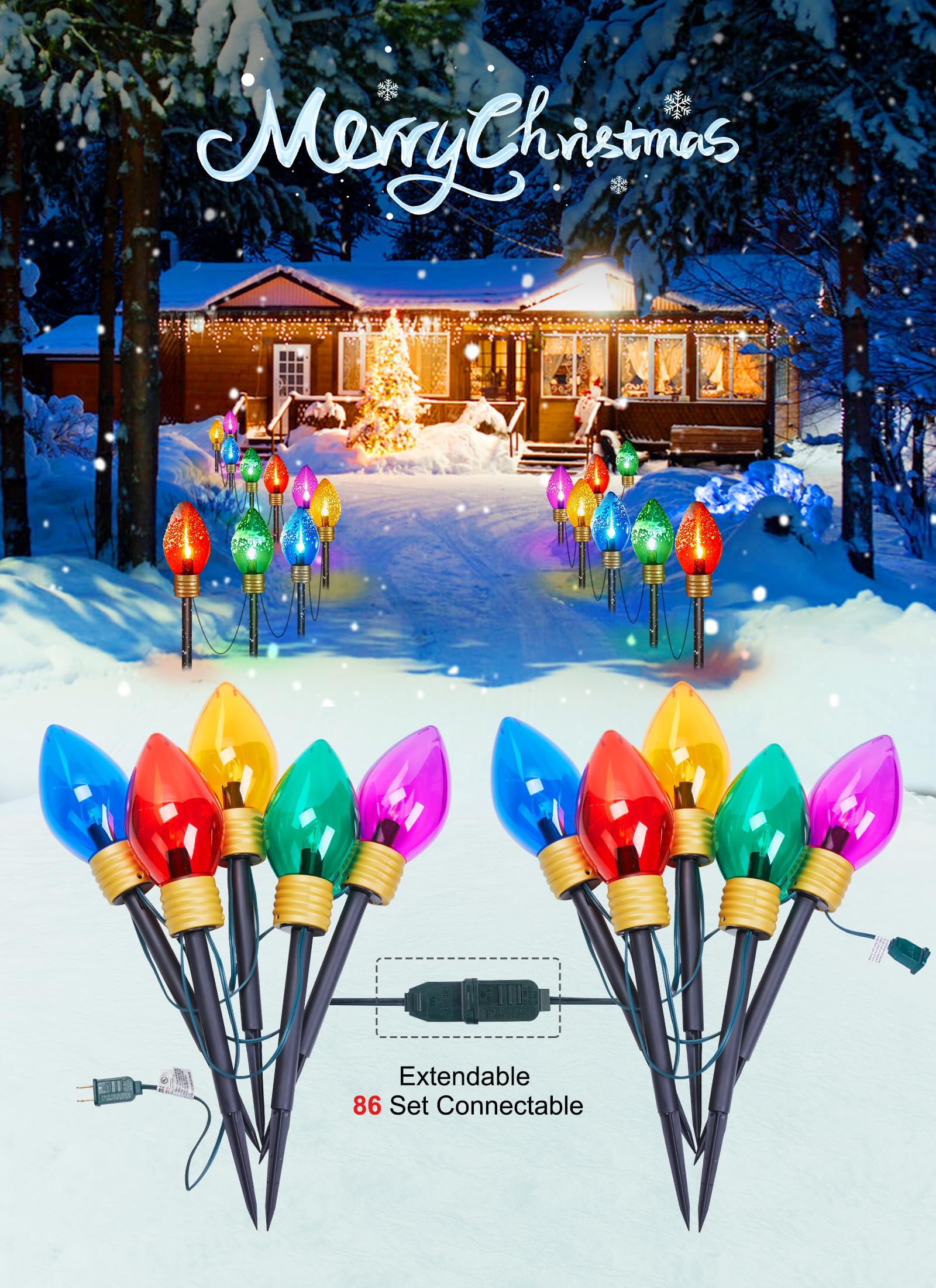 Jumbo C9 Christmas Lights Outdoor Decorations Lawn with